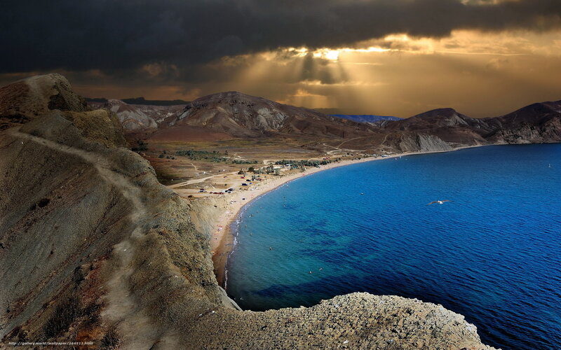 Coastal Bay with Beach — Blue, Dramatic