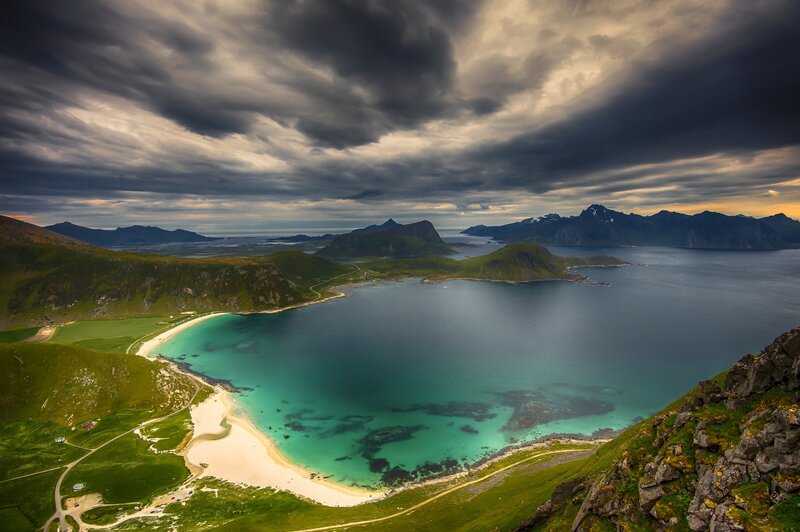 Coastal Bay with Beach — Green, Dramatic