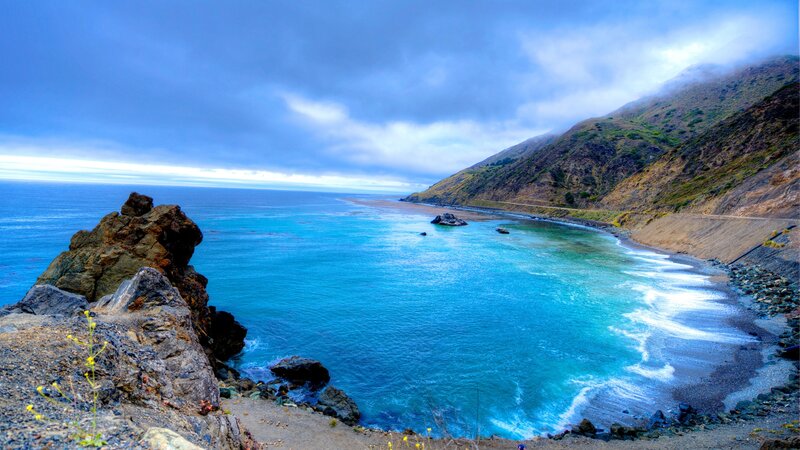 Coastal Bay with Cliffs — Blue, Dramatic, Morning