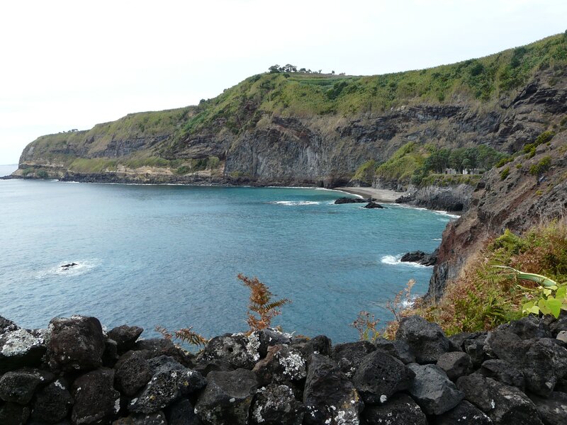 Coastal Bay with Cliffs — Blue, Serene, Afternoon, Photograph, Ocean, Sand Beach