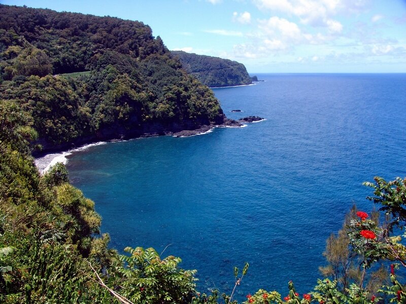 Coastal Bay with Cliffs — Blue, Serene, Afternoon, Photograph