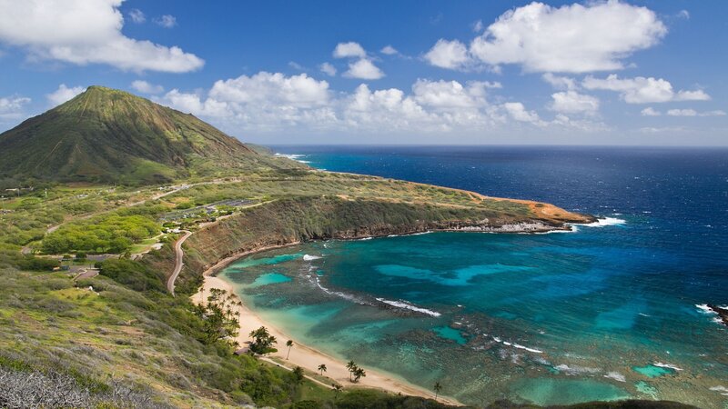 Coastal Bay with Green Hill — Blue