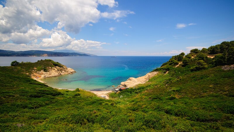 Coastal Bay with Green Hills — Blue