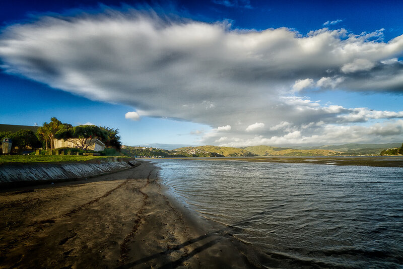 Coastal Bay with Hills — Blue, Dramatic