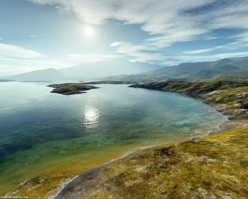 Coastal Bay with Islands — Blue, Serene, Afternoon, Digital Art