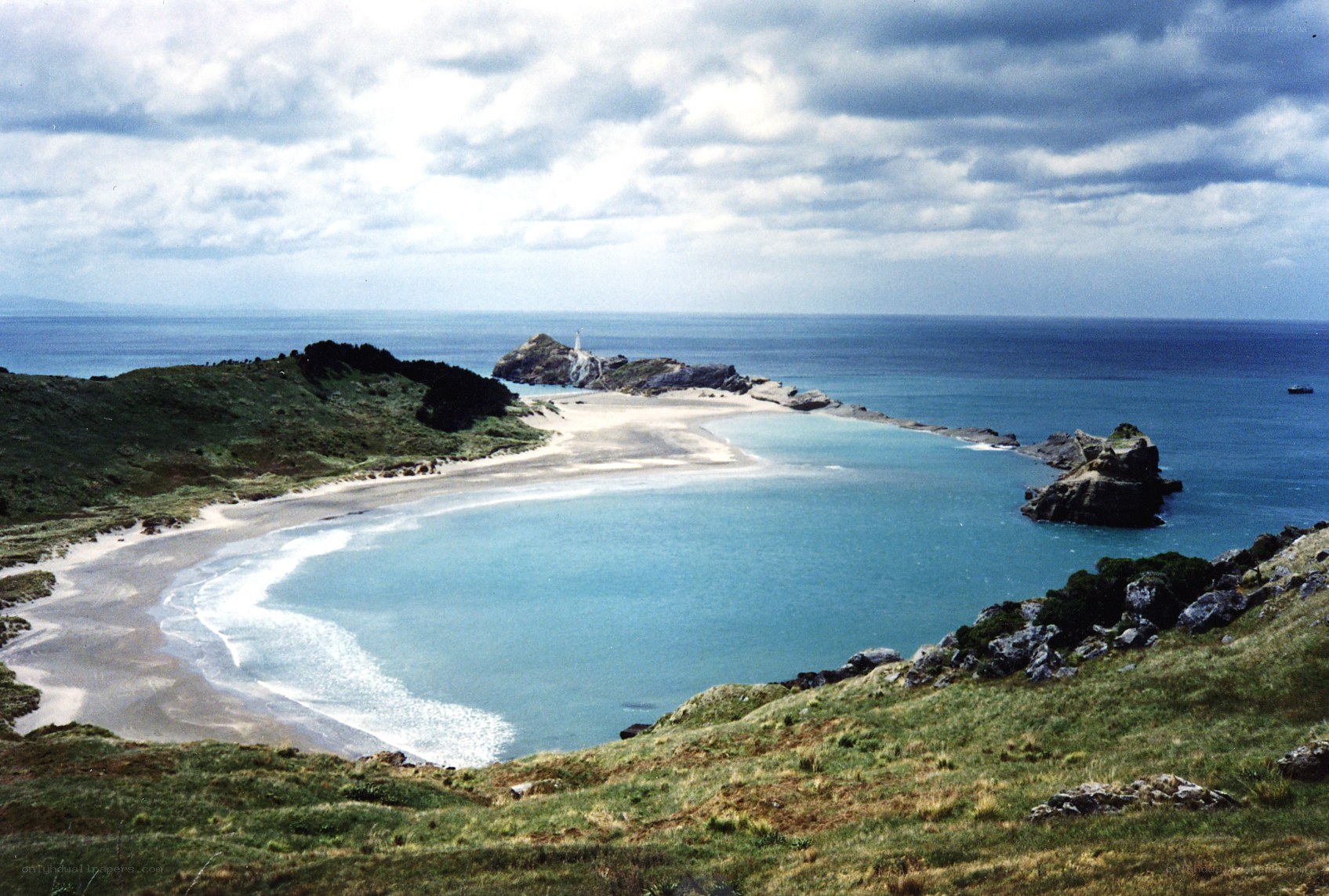coastal bay with lighthouse