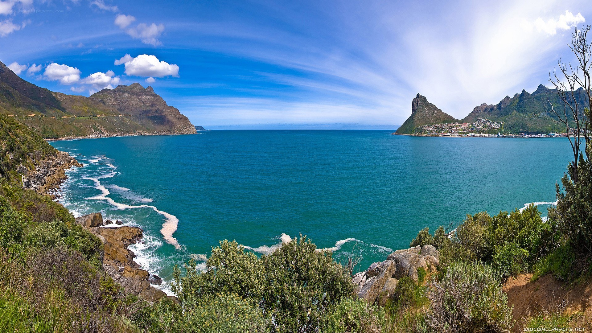 coastal bay with mountains