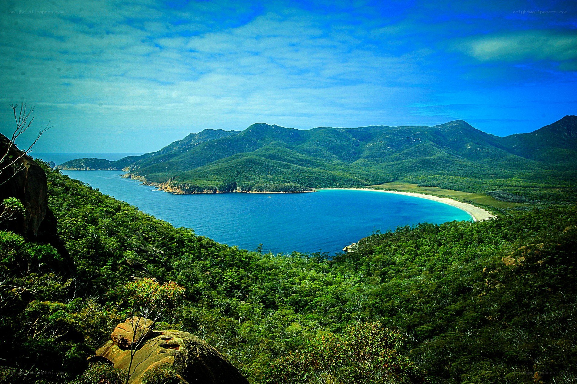 coastal bay with mountains