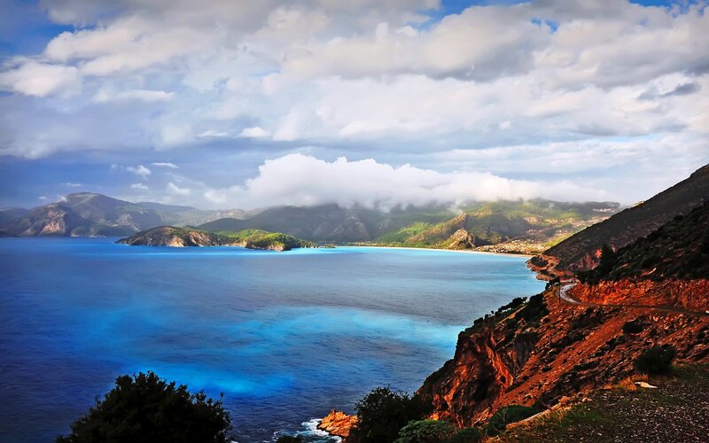 coastal bay with mountains