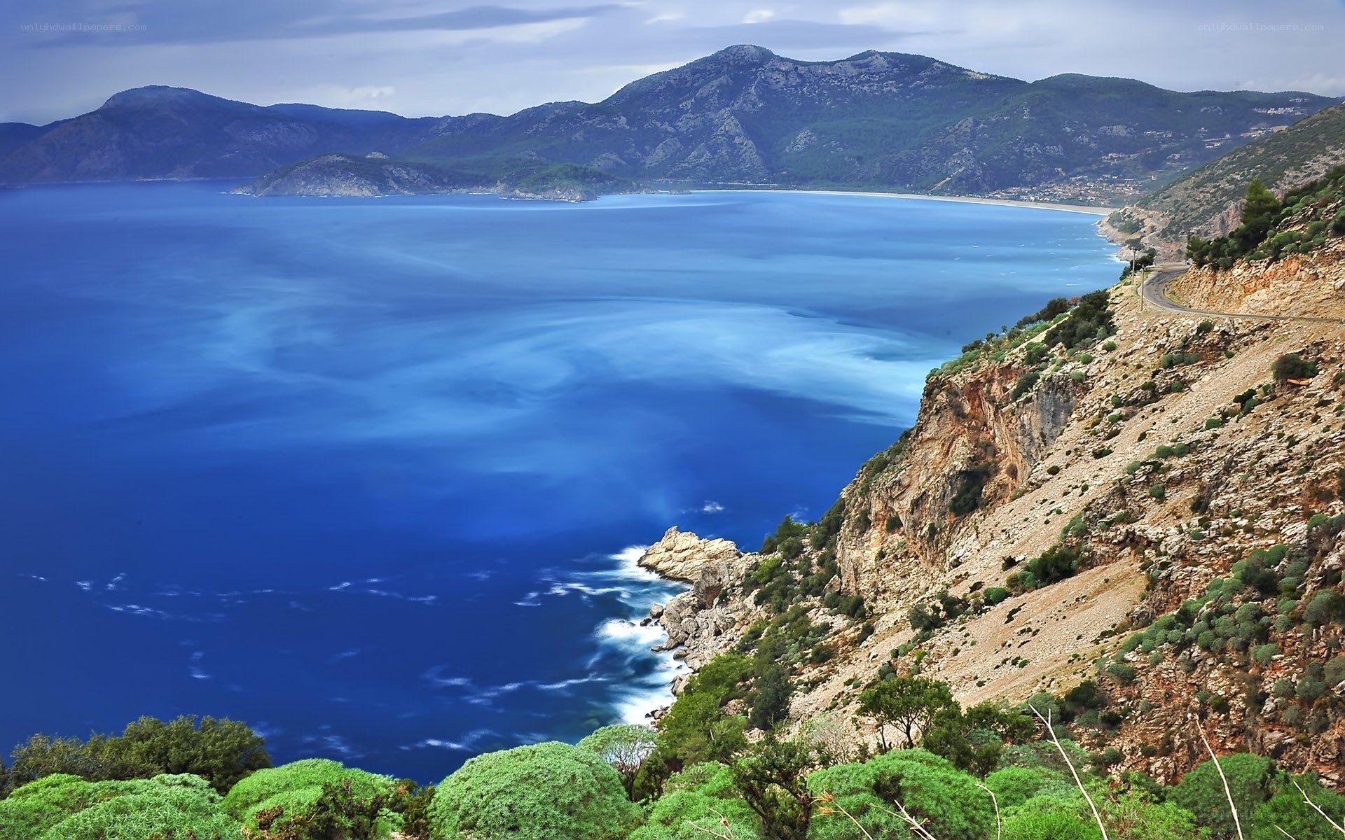 coastal bay with mountains