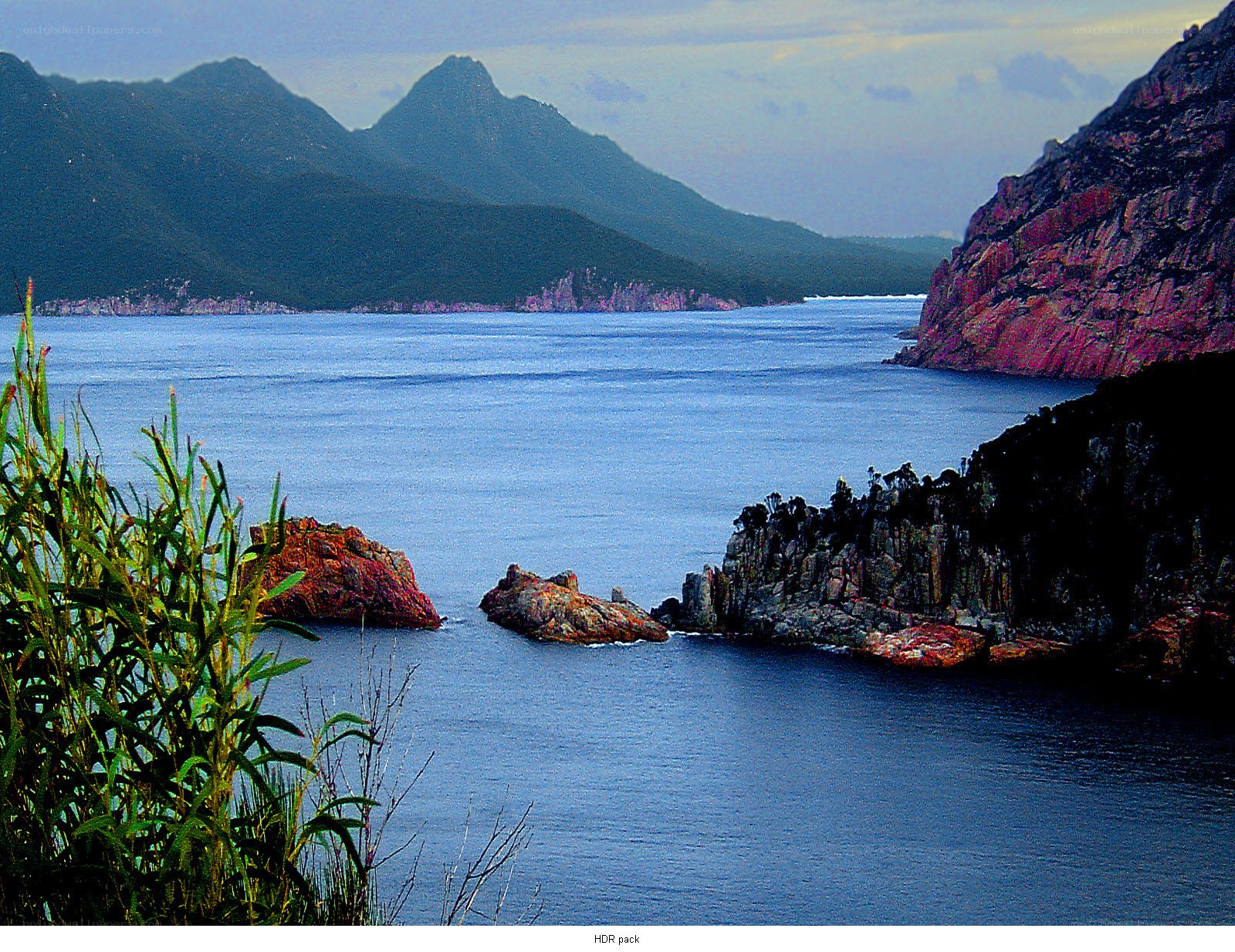coastal bay with mountains