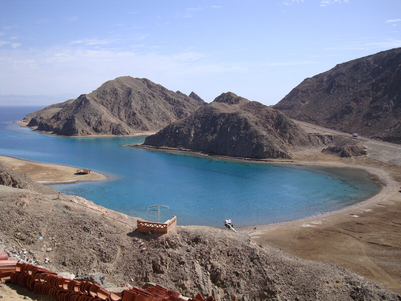 coastal bay with mountains