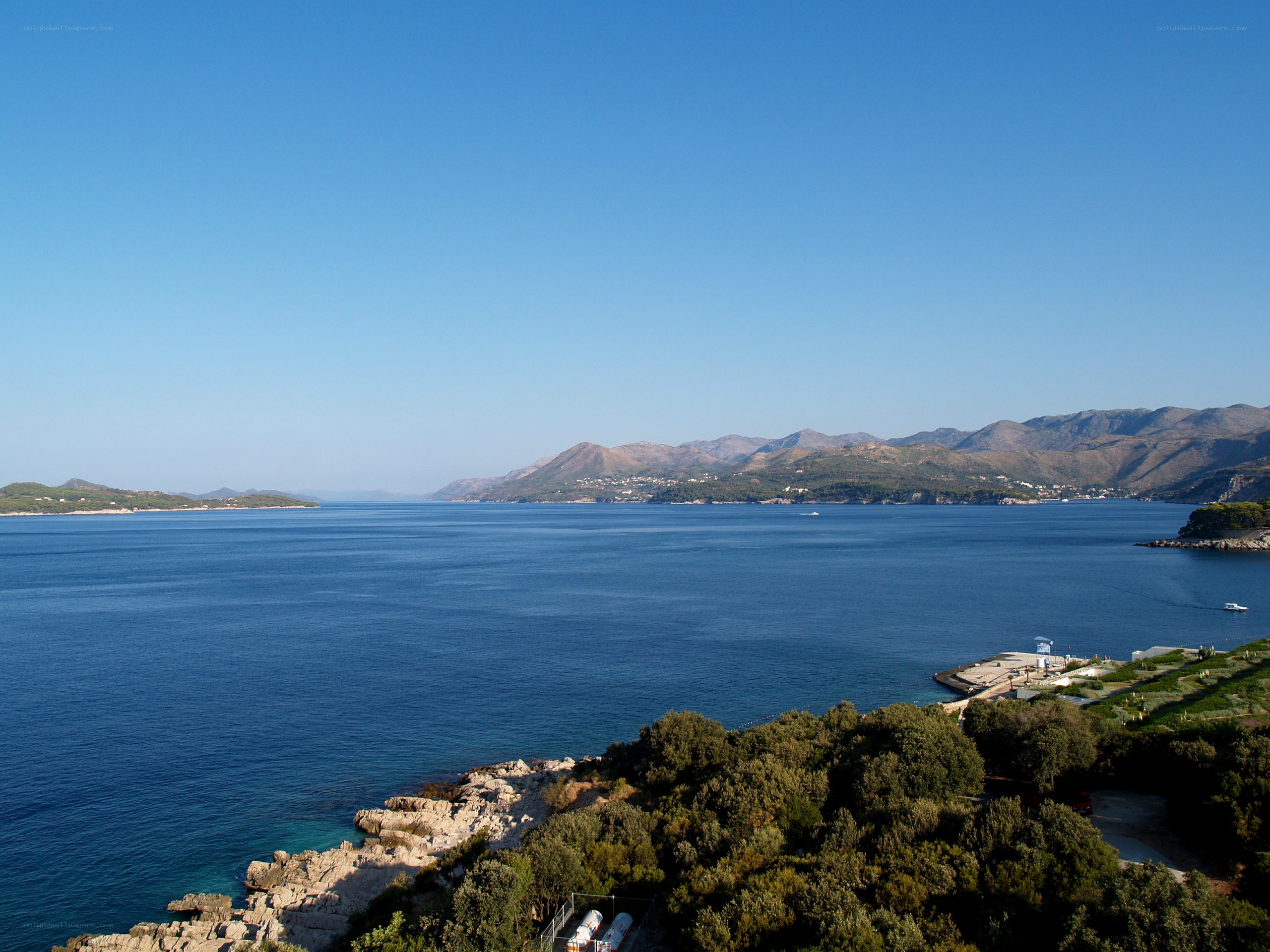 coastal bay with mountains