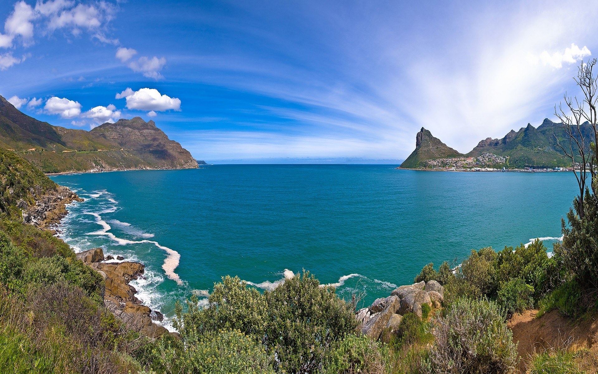 coastal bay with mountains