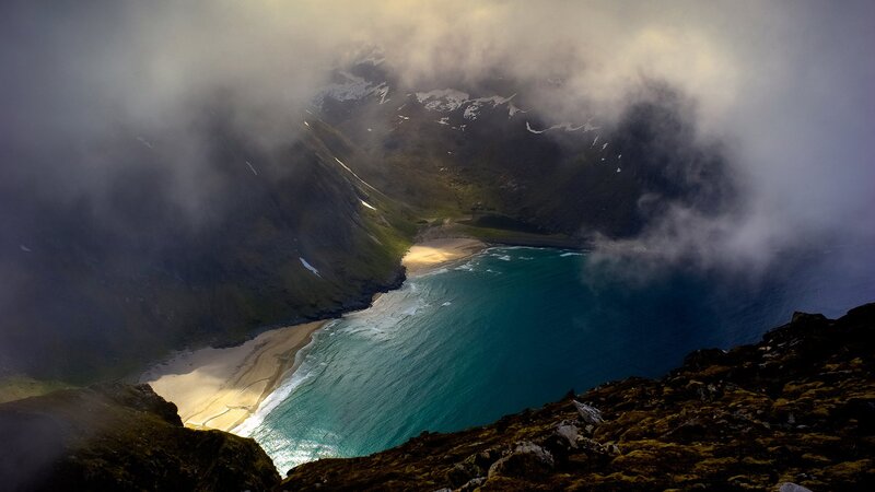 Coastal Bay with Mountains — Blue, Dramatic