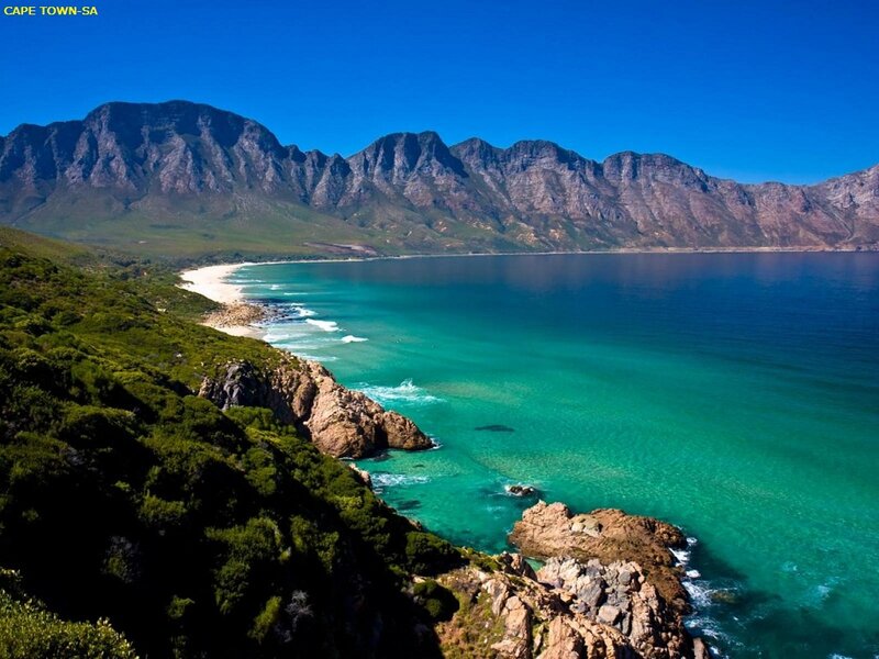 Coastal Bay with Mountains — Blue, Serene, Afternoon, Photograph, Beach, Ocean