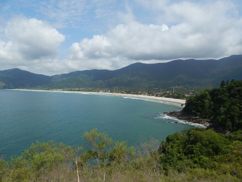 Coastal Bay with Mountains — Blue, Serene, Afternoon, Photograph, Beach, Ocean, Trees