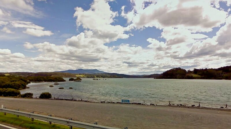 Coastal Bay with Mountains — Blue, Serene, Afternoon, Photograph