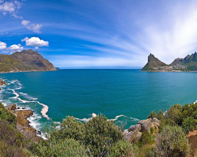 Coastal Bay with Mountains — Blue, Serene, Afternoon