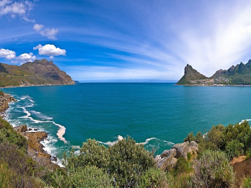 Coastal Bay with Mountains — Blue, Serene