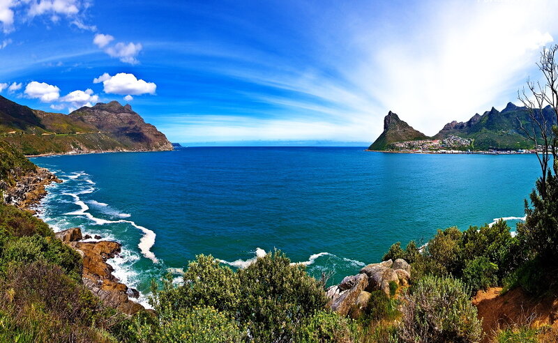 Coastal Bay with Mountains — Blue