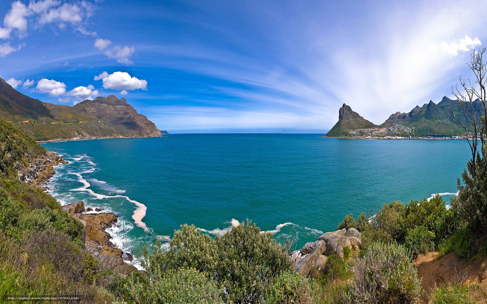 coastal bay with mountains