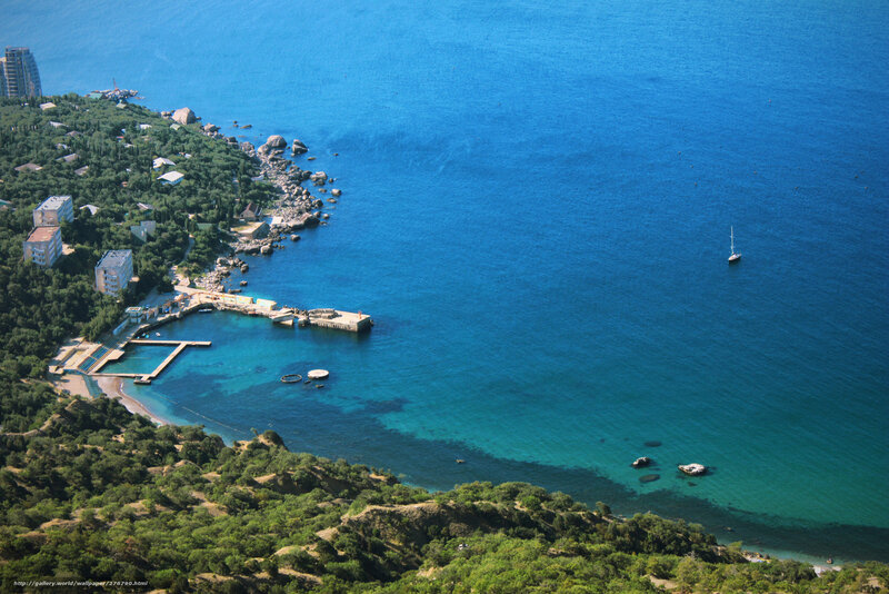 coastal bay with resort buildings