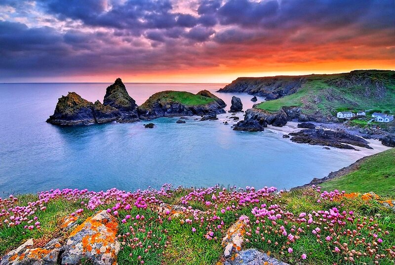 Coastal Bay with Rocks — Blue, Dramatic, Sunset