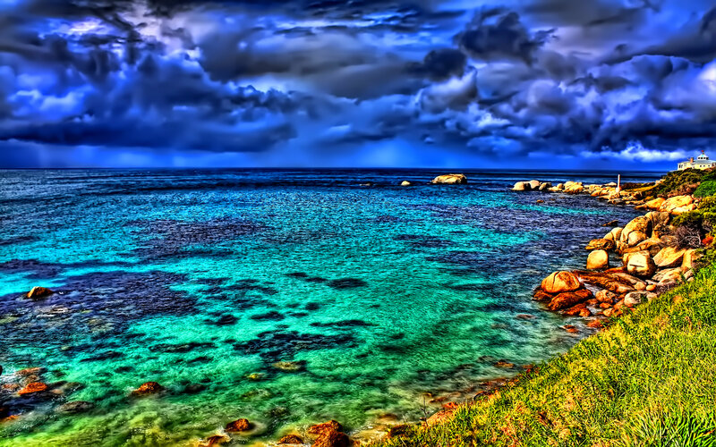 Coastal Bay with Rocks — Blue, Dramatic