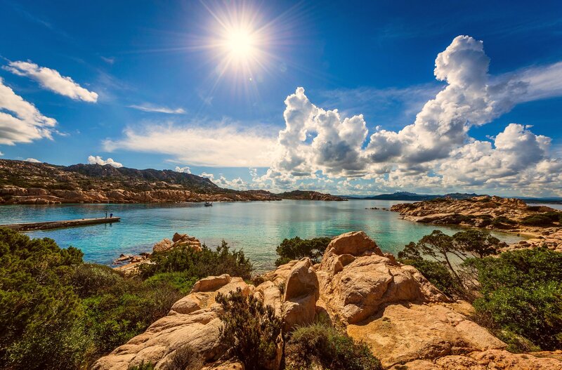 Coastal Bay with Rocks — Blue, Serene, Afternoon, Photograph, Sun