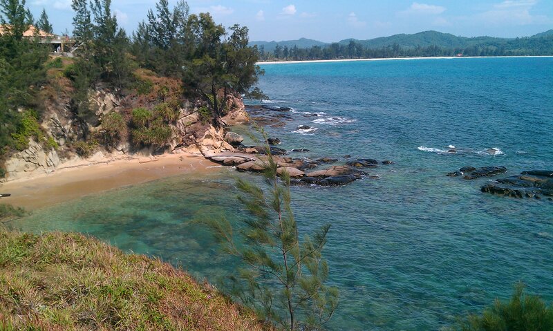 Coastal Bay with Rocks — Blue, Serene, Afternoon, Photograph, Trees