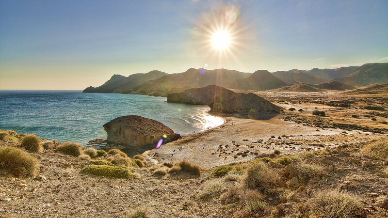 Coastal Bay with Rocky Cliffs — Blue, Serene