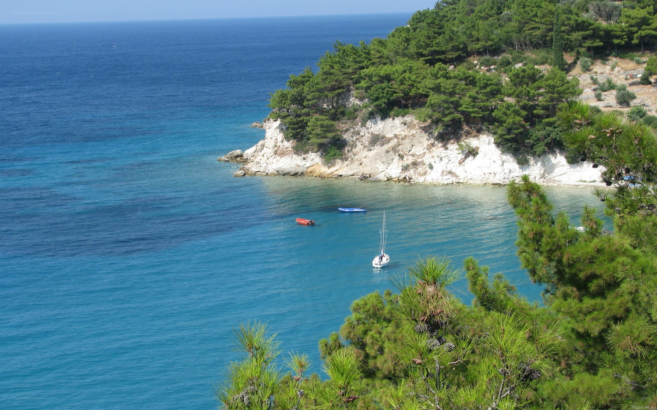 Coastal bay with sailboat