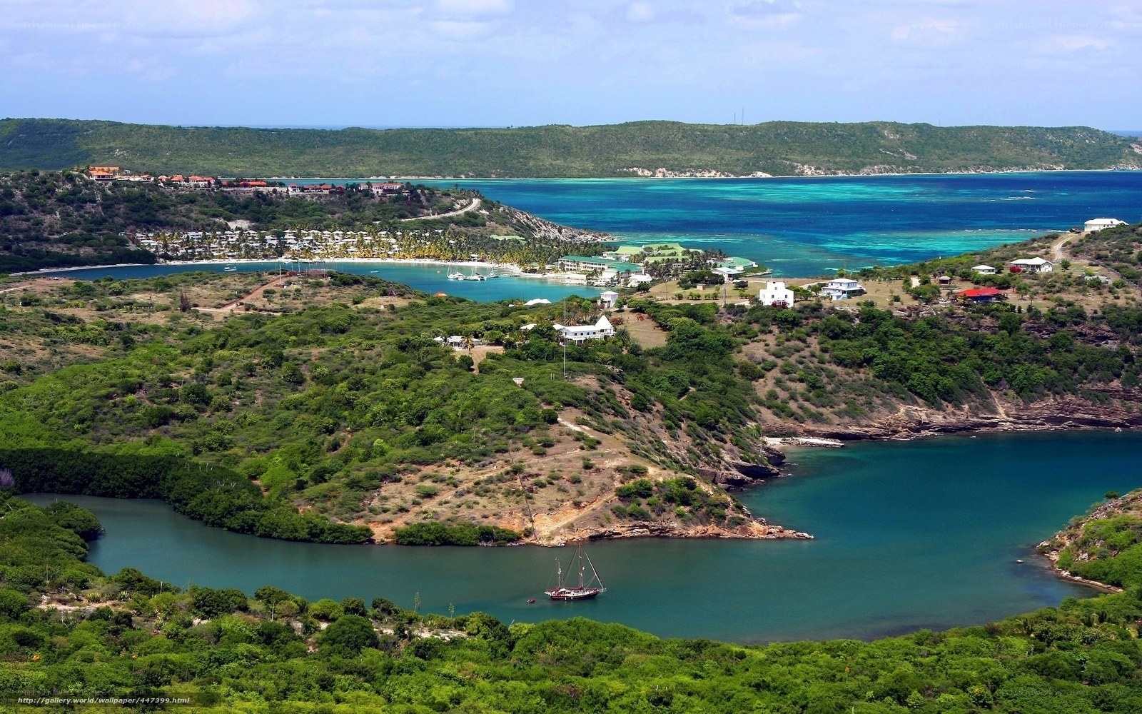 coastal bay with sailboat