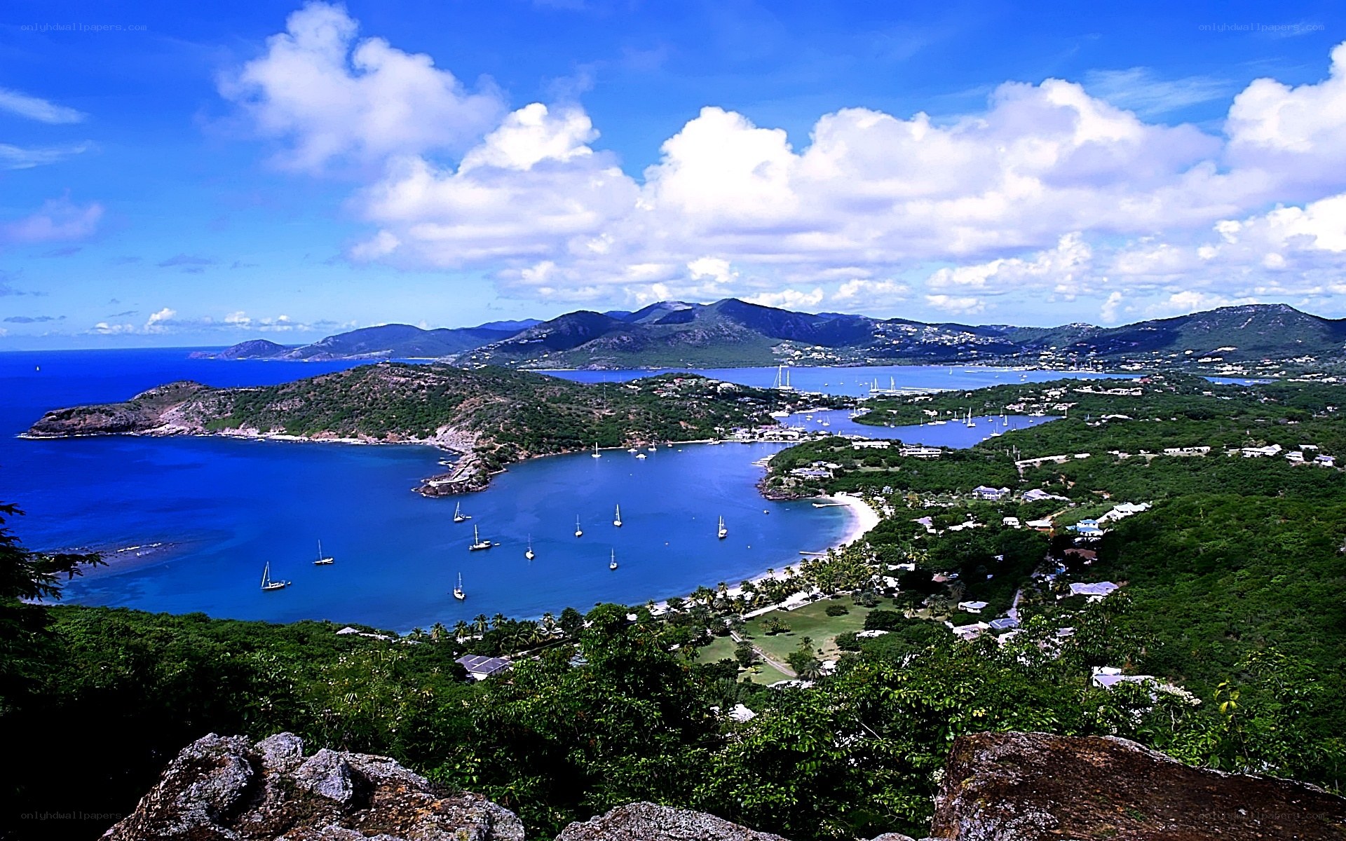 coastal bay with sailboats