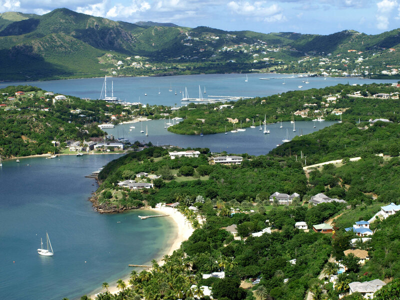 Coastal Bay with Sailboats — Green
