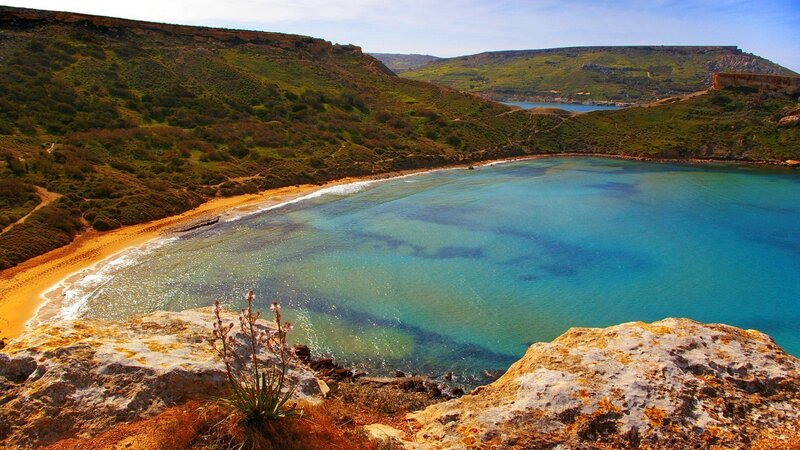 Coastal Bay with Sandy Beach — Blue, Serene