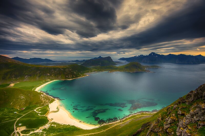 Coastal Bay with Sandy Beach — Blue