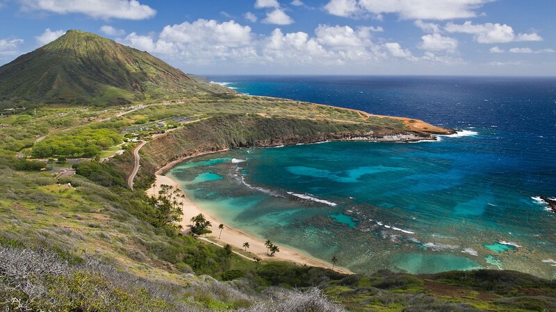Coastal Bay with Volcano