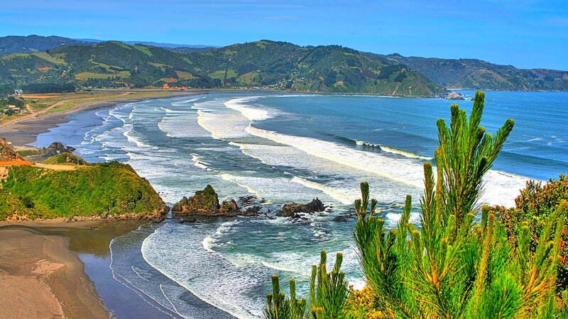 Coastal Bay with Waves — Blue, Serene