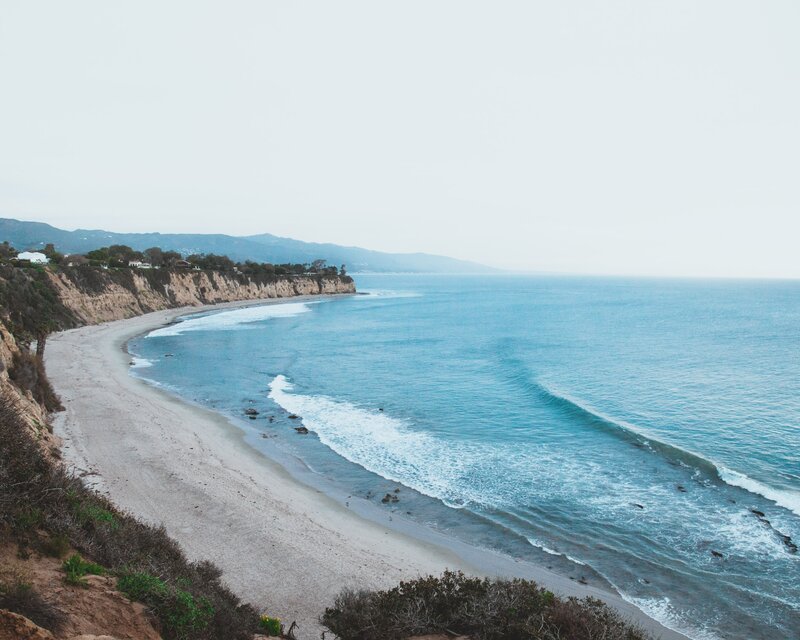 Coastal Beach and Cliffs — Blue, Serene