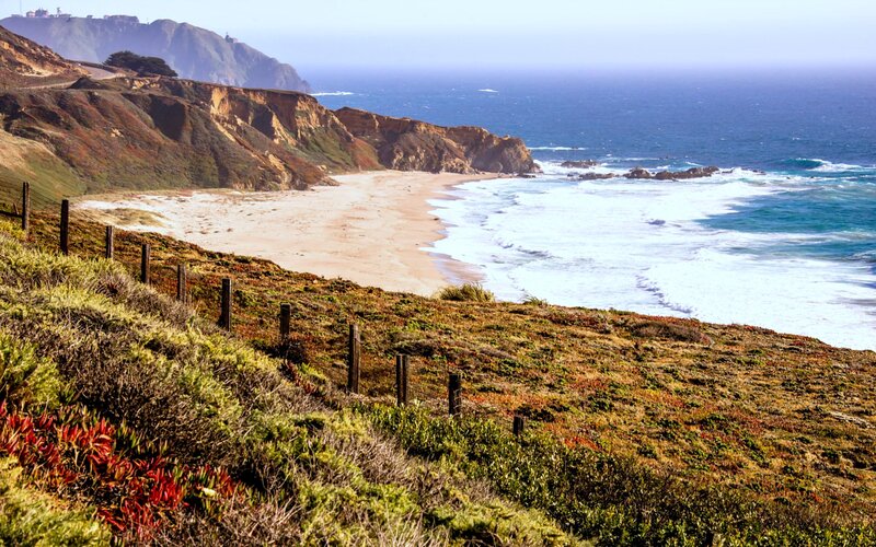 Coastal Beach and Cliffs — Blue