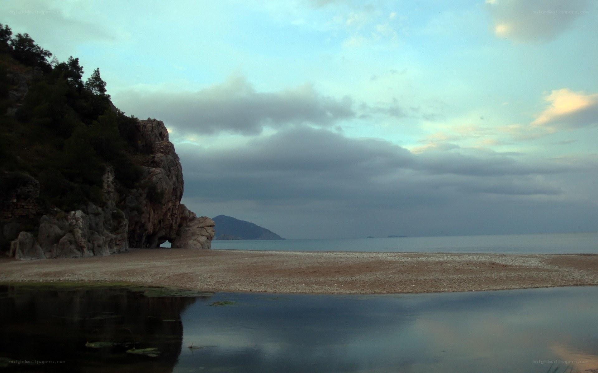 coastal beach at dusk