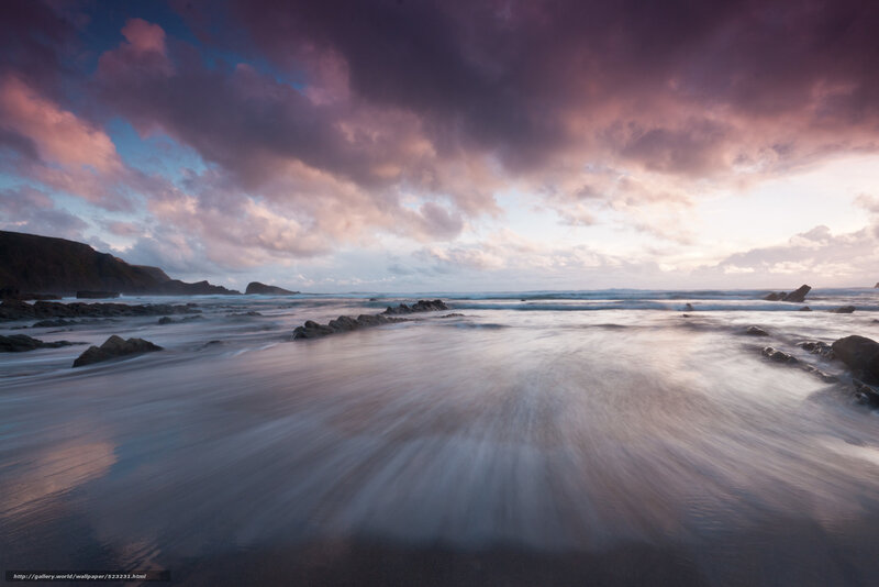 Coastal Beach at Dusk — Purple