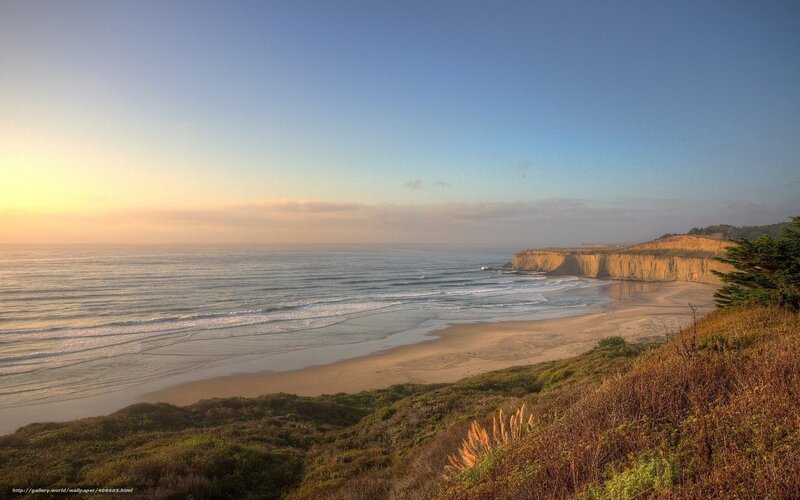 Coastal Beach at Sunset — Blue, Serene