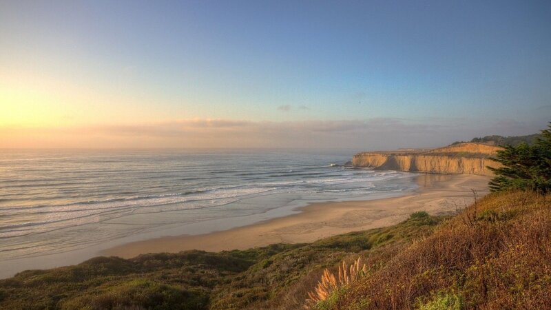 Coastal Beach at Sunset — Blue