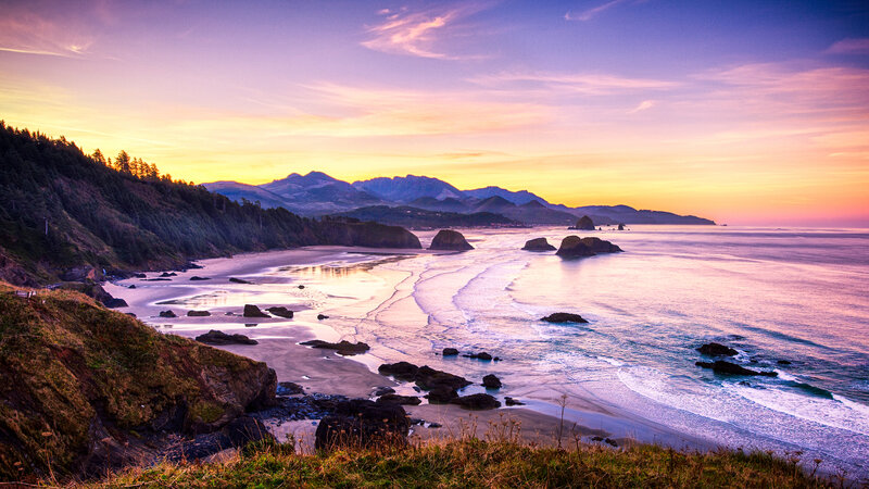 Coastal Beach at Sunset — Purple