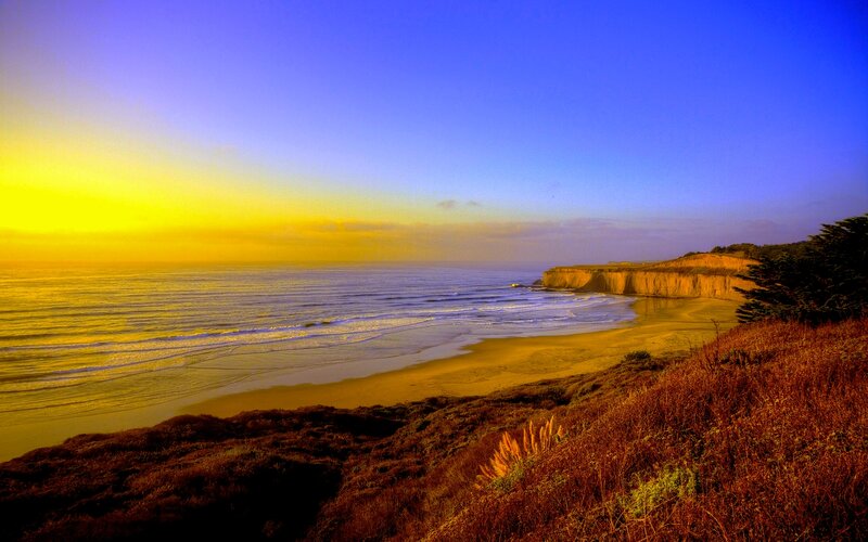Coastal Beach at Sunset — Yellow