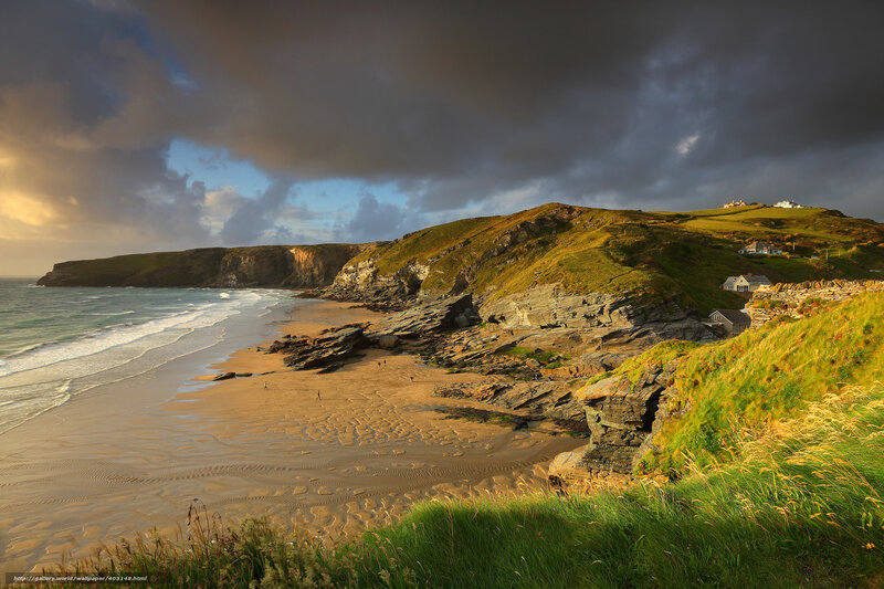 Coastal Beach Landscape — Green, Dramatic, Sunset