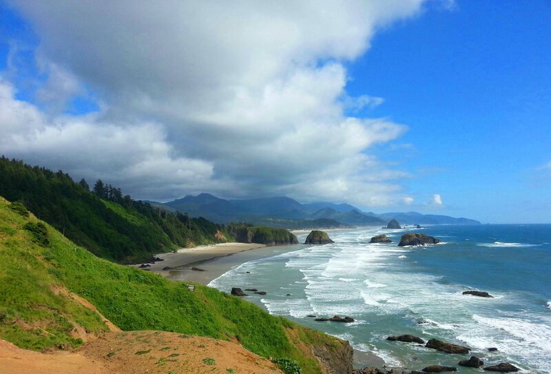 Coastal Beach with Cliffs — Blue, Serene